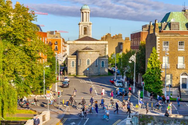 A busy biking scene in Dublin